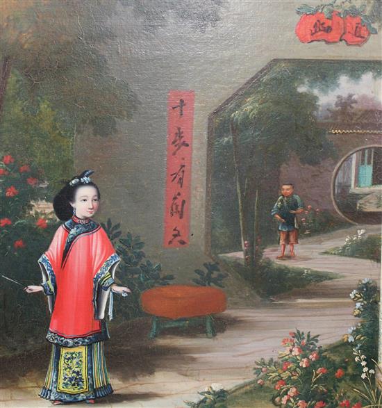 Circle of Youqua (Chinese, fl.1840-1870) Houquas garden on Honan Island, 26 x 44in.